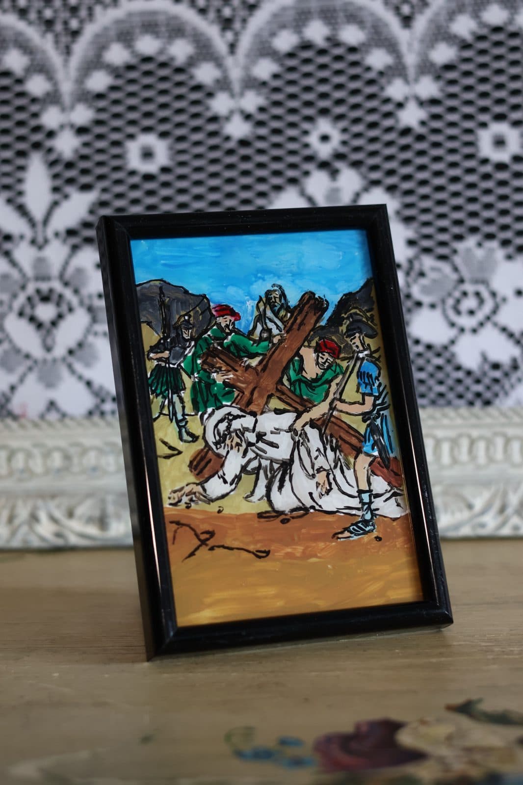 Icoana pe sticla - ”Batjocorirea lui Isus” - varianta 2