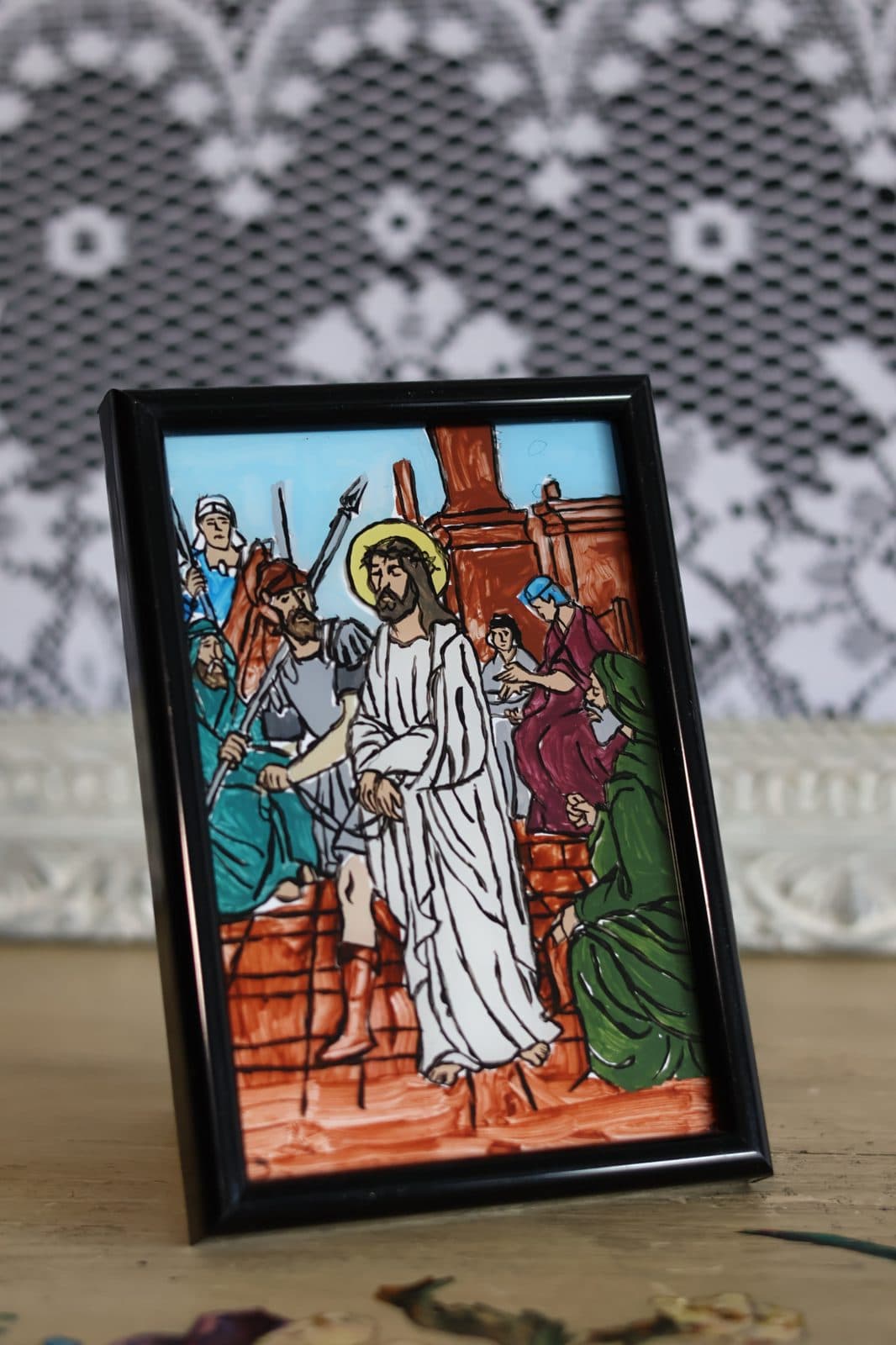 Icoana pe sticla - ”Drumul Crucii ” - varianta 1